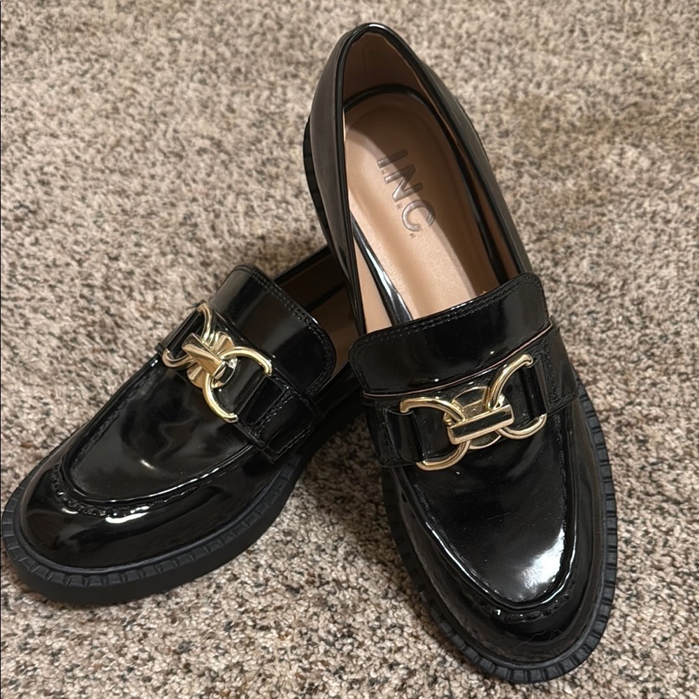 INC International Concepts Black and Gold Loafers Flats